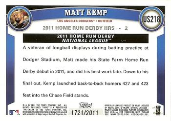 2011 Topps Update - Gold #US218 Matt Kemp Back