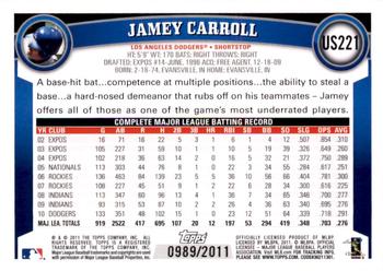 2011 Topps Update - Gold #US221 Jamey Carroll Back