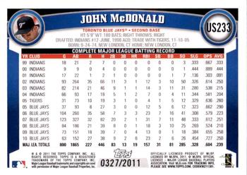 2011 Topps Update - Gold #US233 John McDonald Back