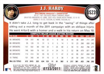 2011 Topps Update - Gold #US239 J.J. Hardy Back