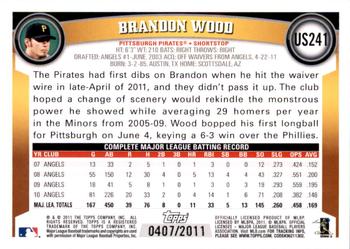 2011 Topps Update - Gold #US241 Brandon Wood Back
