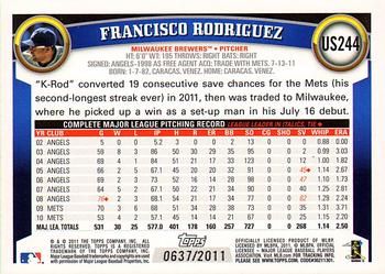2011 Topps Update - Gold #US244 Francisco Rodriguez Back