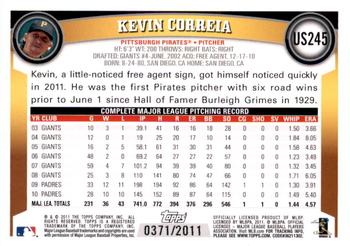 2011 Topps Update - Gold #US245 Kevin Correia Back