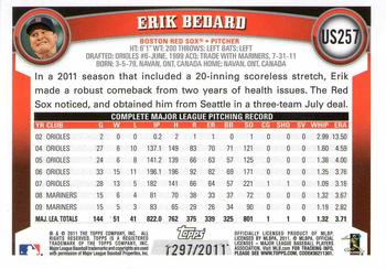 2011 Topps Update - Gold #US257 Erik Bedard Back