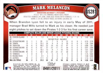 2011 Topps Update - Gold #US281 Mark Melancon Back