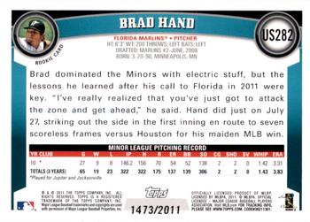 2011 Topps Update - Gold #US282 Brad Hand Back