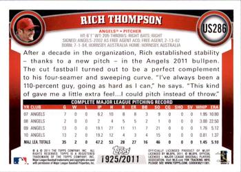 2011 Topps Update - Gold #US286 Rich Thompson Back