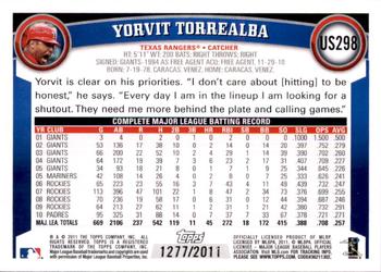 2011 Topps Update - Gold #US298 Yorvit Torrealba Back