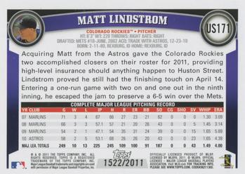 2011 Topps Update - Gold #US171 Matt Lindstrom Back