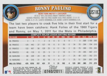 2011 Topps Update - Gold #US182 Ronny Paulino Back