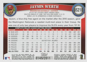 2011 Topps Update - Gold #US210 Jayson Werth Back