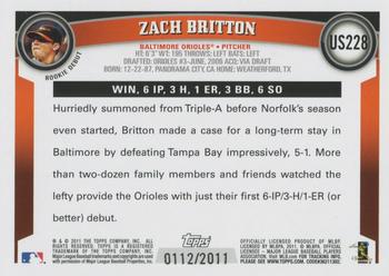 2011 Topps Update - Gold #US228 Zach Britton Back