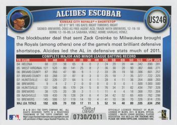 2011 Topps Update - Gold #US246 Alcides Escobar Back