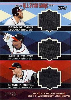 2011 Topps Update - All-Star Stitches Triple #AST-8 Brian McCann / Jair Jurrjens / Craig Kimbrel Front