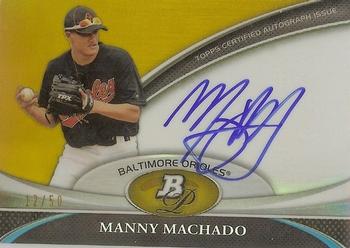 2011 Bowman Platinum - Prospect Autograph Gold Refractors #BPA-MM Manny Machado Front