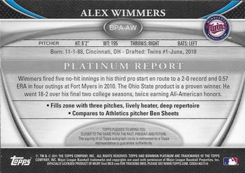 2011 Bowman Platinum - Prospect Autograph Refractors #BPA-AW Alex Wimmers Back