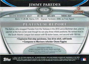2011 Bowman Platinum - Prospect Autograph Refractors #BPA-JP Jimmy Paredes Back
