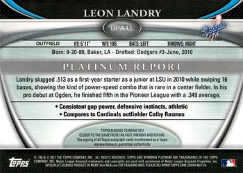 2011 Bowman Platinum - Prospect Autograph Refractors #BPA-LL Leon Landry Back