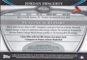 2011 Bowman Platinum - Prospect Autograph Refractors #BPA-JSW Jordan Swagerty Back
