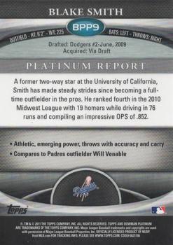 2011 Bowman Platinum - Prospects #BPP9 Blake Smith Back