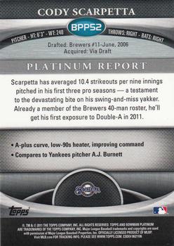 2011 Bowman Platinum - Prospects #BPP52 Cody Scarpetta Back