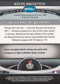 2011 Bowman Platinum - Prospects #BPP67 Keon Broxton Back