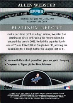 2011 Bowman Platinum - Prospects #BPP68 Allen Webster Back