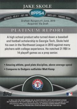 2011 Bowman Platinum - Prospects Blue Refractors #BPP54 Jake Skole Back