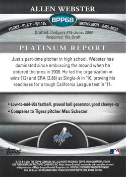 2011 Bowman Platinum - Prospects Blue Refractors #BPP68 Allen Webster Back