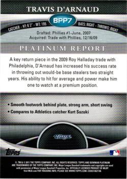 2011 Bowman Platinum - Prospects Purple Refractors #BPP7 Travis D'Arnaud Back