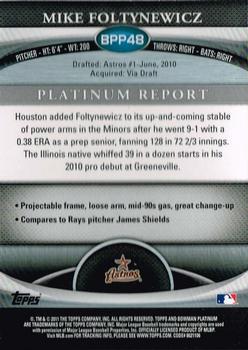 2011 Bowman Platinum - Prospects Purple Refractors #BPP48 Mike Foltynewicz Back