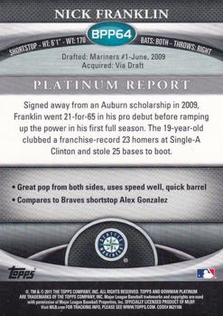 2011 Bowman Platinum - Prospects Purple Refractors #BPP64 Nick Franklin Back