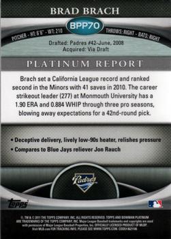 2011 Bowman Platinum - Prospects Purple Refractors #BPP70 Brad Brach Back