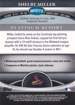 2011 Bowman Platinum - Prospects Purple Refractors #BPP72 Shelby Miller Back
