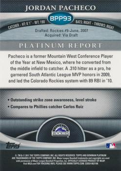 2011 Bowman Platinum - Prospects Purple Refractors #BPP93 Jordan Pacheco Back