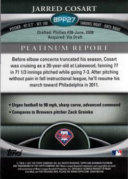 2011 Bowman Platinum - Prospects X-Fractors #BPP27 Jarred Cosart Back
