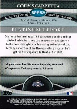 2011 Bowman Platinum - Prospects X-Fractors #BPP52 Cody Scarpetta Back