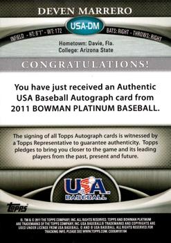 2011 Bowman Platinum - Team USA National Team Autographs #USA-DM Deven Marrero Back