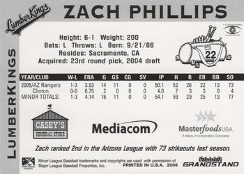 2006 Grandstand Clinton LumberKings #NNO Zach Phillips Back