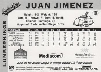 2006 Grandstand Clinton LumberKings #NNO Juan Jimenez Back