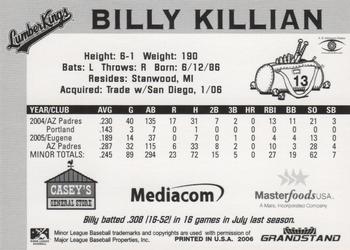 2006 Grandstand Clinton LumberKings #NNO Billy Killian Back