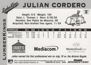 2006 Grandstand Clinton LumberKings #NNO Julian Cordero Back