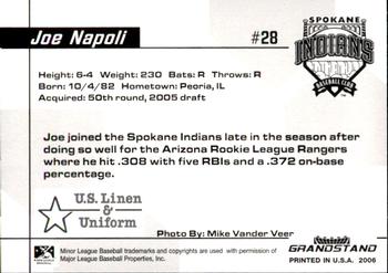 2006 Grandstand Spokane Indians #NNO Joe Napoli Back