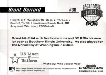 2006 Grandstand Spokane Indians #NNO Grant Gerrard Back
