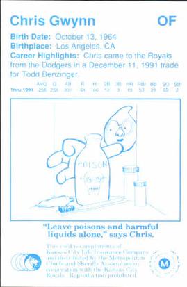 1992 Kansas City Royals Police #NNO Chris Gwynn Back