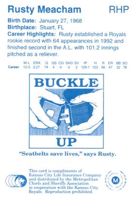 1993 Kansas City Royals Police #NNO Rusty Meacham Back