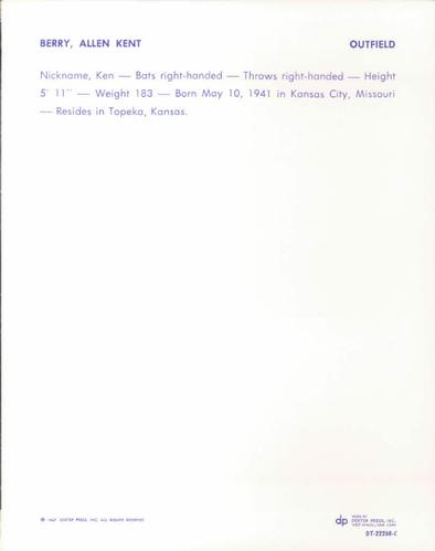 1967 Dexter Press Chicago White Sox #DT-22268-C Ken Berry Back
