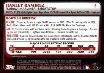 2011 Bowman Chrome #8 Hanley Ramirez Back