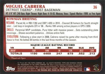 2011 Bowman Chrome #36 Miguel Cabrera Back