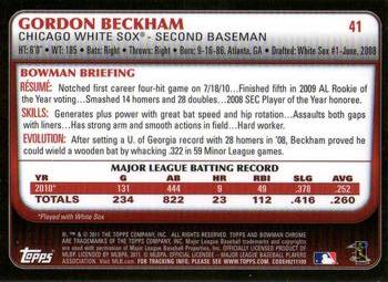 2011 Bowman Chrome #41 Gordon Beckham Back